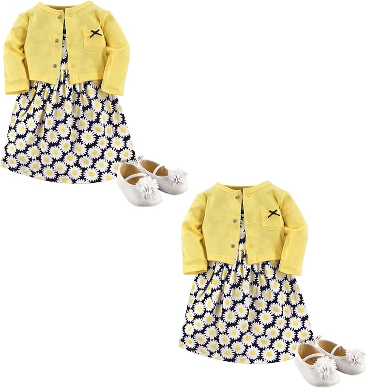 Baby Girls' Cotton Dress, Cardigan, and Shoes Set