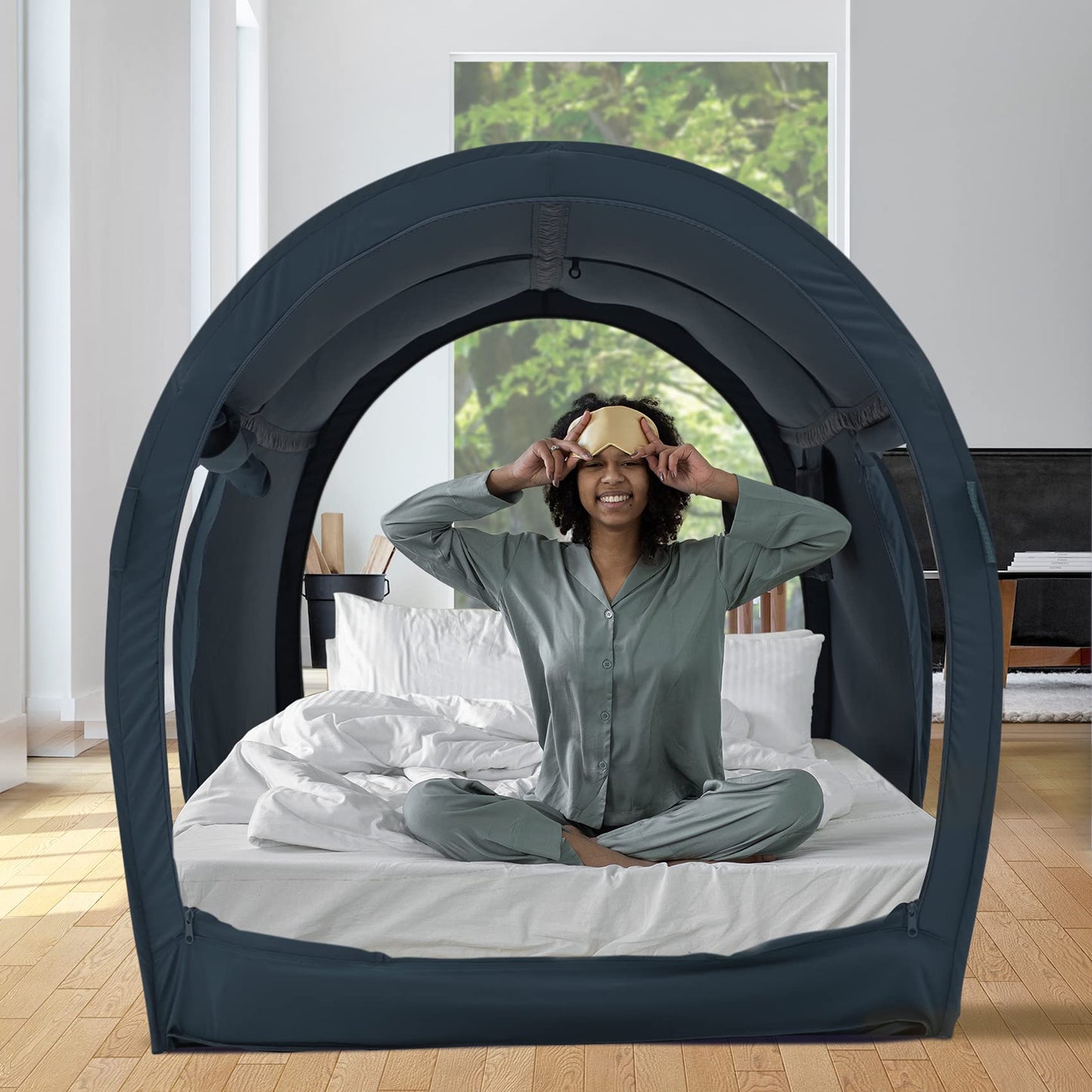Bed Tent Dream Tents Bed Canopy Shelter Cabin Indoor Privacy Warm Breathable Pop Up Queen Size for Kids and Adult Pending PitchBlack(Mattress Not Included)