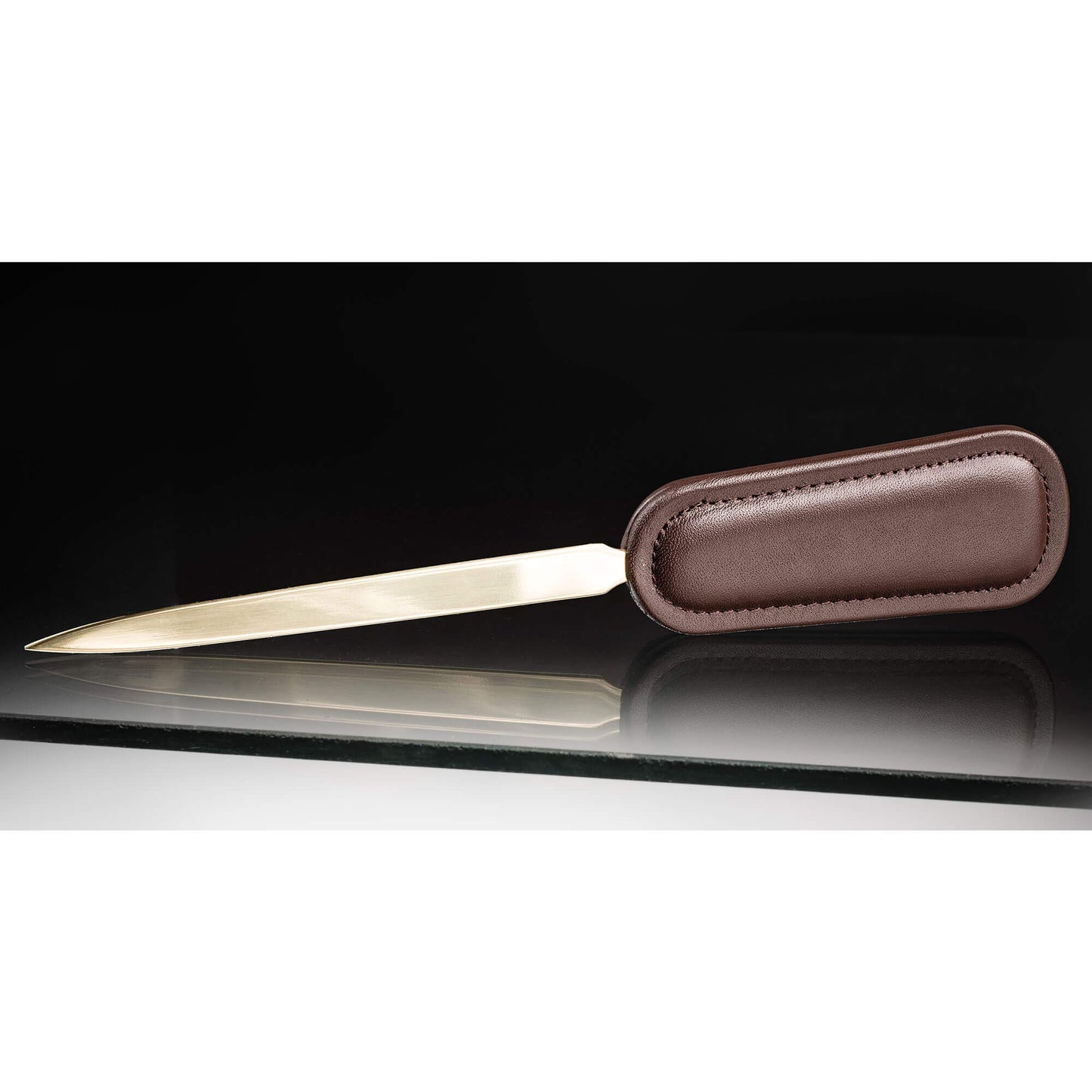 Chocolate Brown Leather Letter Opener with Gold Blade