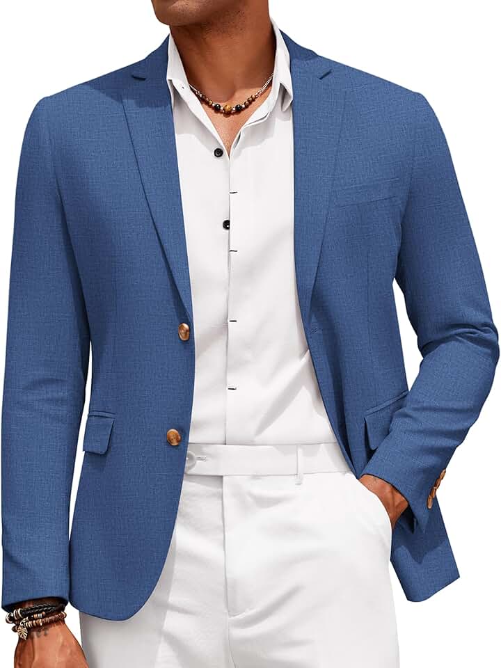 Men's Casual Cotton Linen Blazer with Two Buttons