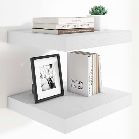 12-Inch Deep Wall Shelves, 16x12 Inches, White, 2-Pack