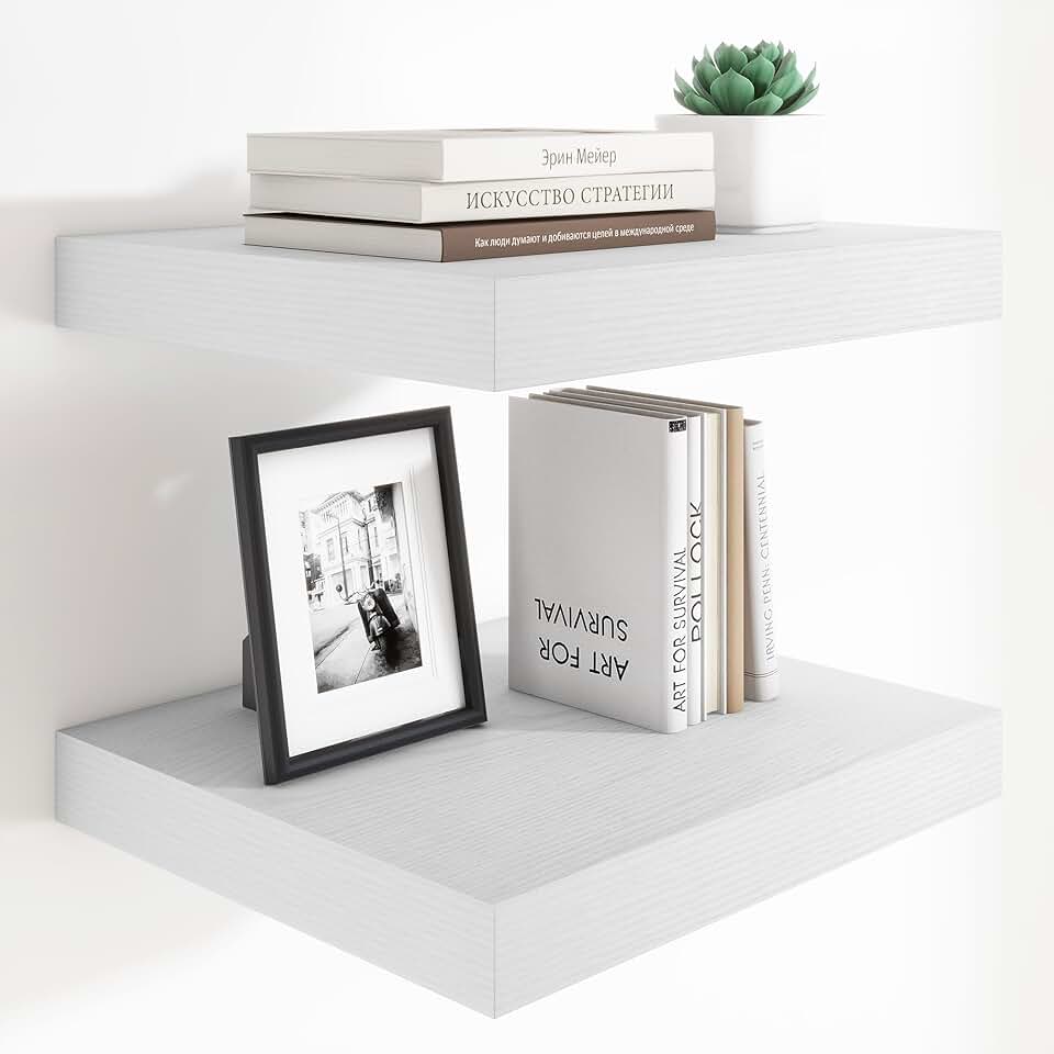 12-Inch Deep Wall Shelves, 16x12 Inches, White, 2-Pack