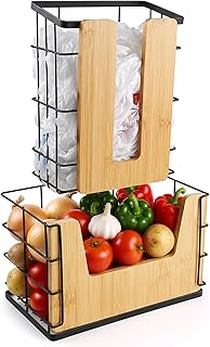 Two-Pack Bamboo Bag Dispenser and Holder for Kitchen and Laundry