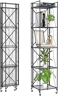 5-Tier Foldable Metal Wire Storage Shelf, 71" Tall, Black