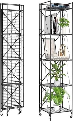 5-Tier Foldable Metal Wire Storage Shelf, 71" Tall, Black