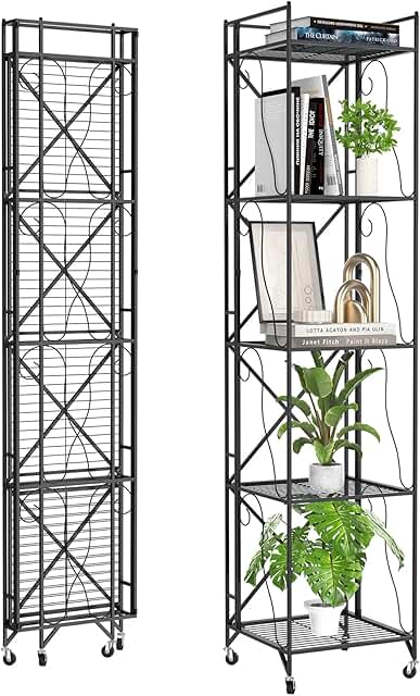 5-Tier Foldable Metal Wire Storage Shelf, 71" Tall, Black