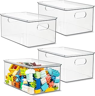 Set of 4 Clear Plastic Stackable Storage Bins with Lids
