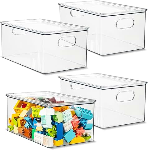 Set of 4 Clear Plastic Stackable Storage Bins with Lids