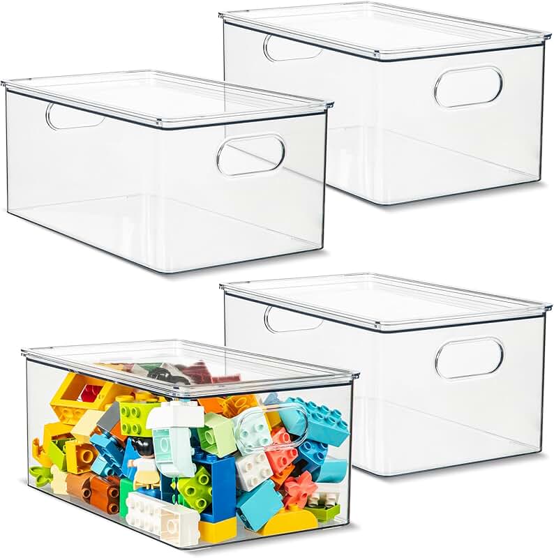 Set of 4 Clear Plastic Stackable Storage Bins with Lids