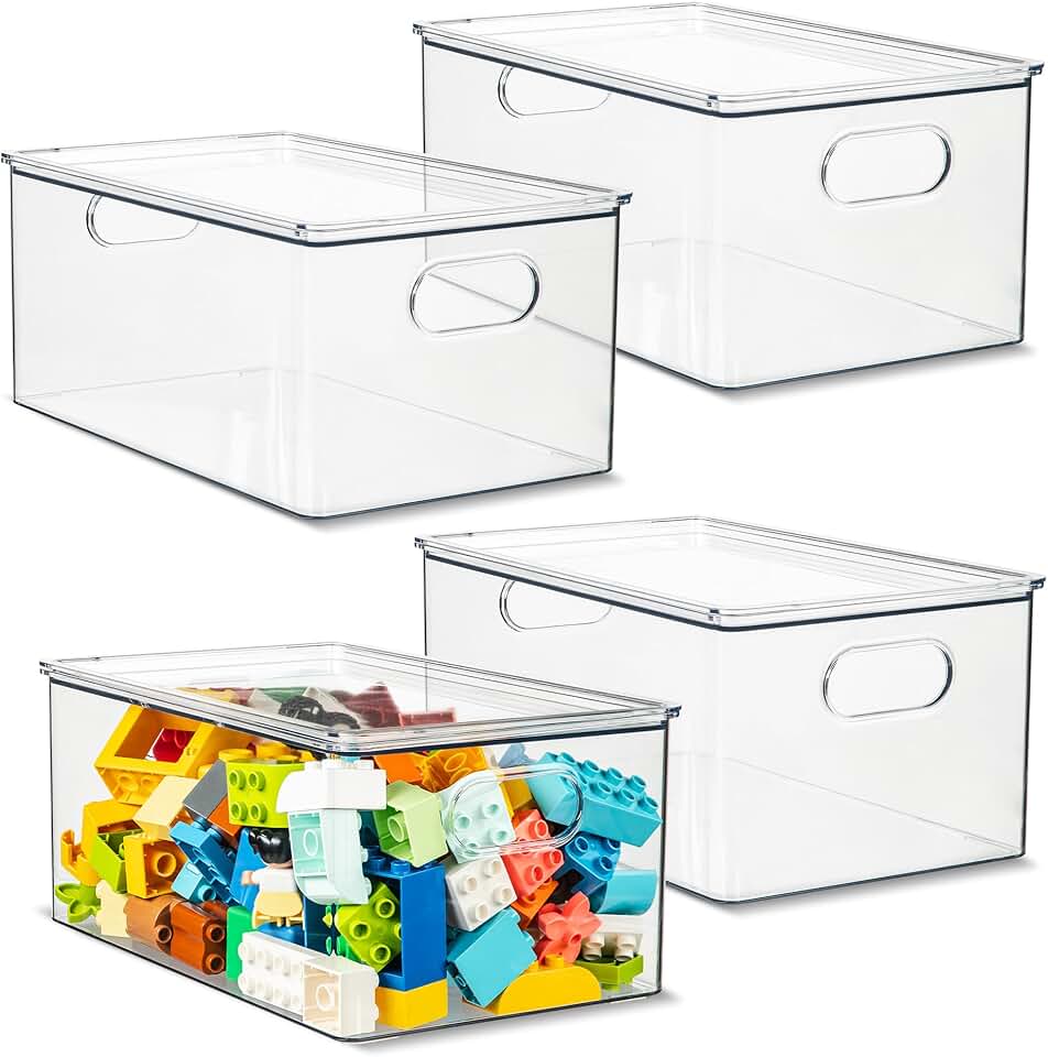 Set of 4 Clear Plastic Stackable Storage Bins with Lids