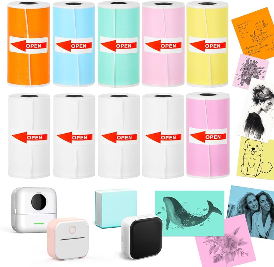 10 Rolls of Thermal Sticker Paper for Mini Printer