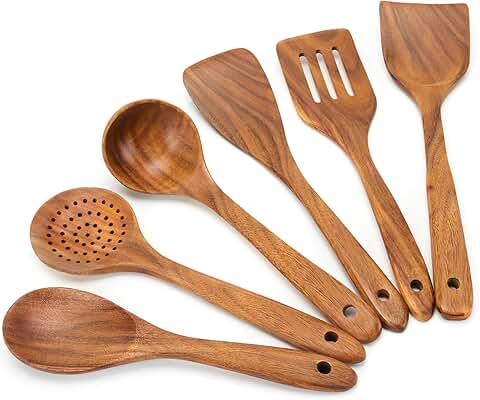 6-Piece Wooden Cooking Spoon Set for Non-Stick Pans
