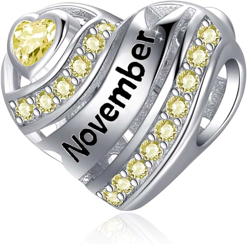 Sterling Silver Heart Birthstone Charm for Bracelets and Necklaces