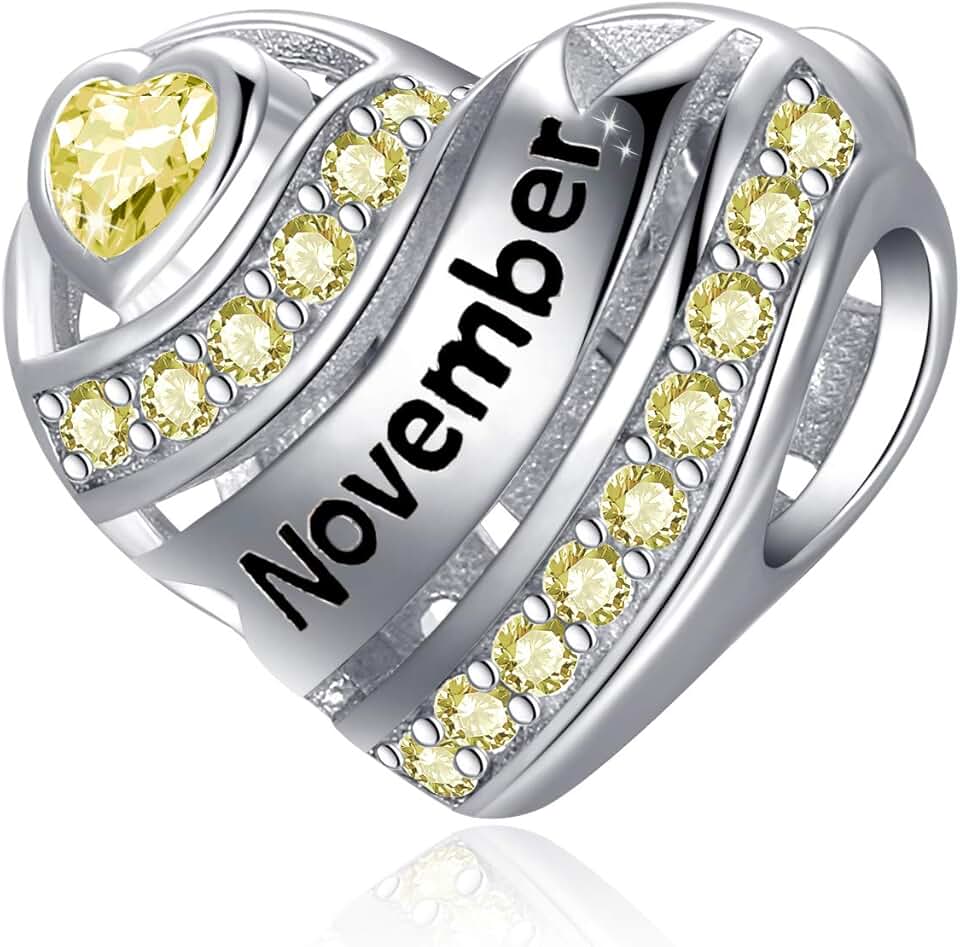 Sterling Silver Heart Birthstone Charm for Bracelets and Necklaces