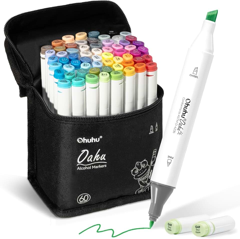 60-color double-tipped alcohol marker set for artists