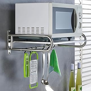 Stainless Steel Wall Shelf with Hooks, 21x15 Inches