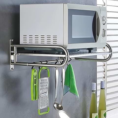 Stainless Steel Wall Shelf with Hooks, 21x15 Inches