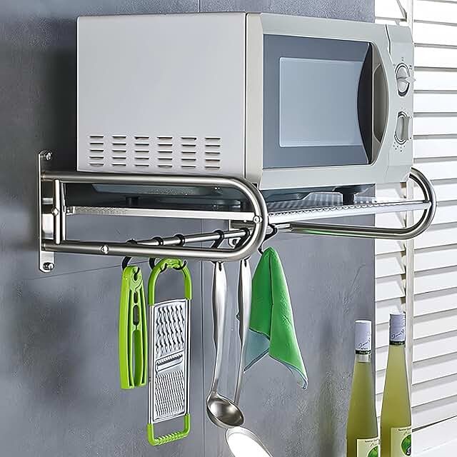 Stainless Steel Wall Shelf with Hooks, 21x15 Inches