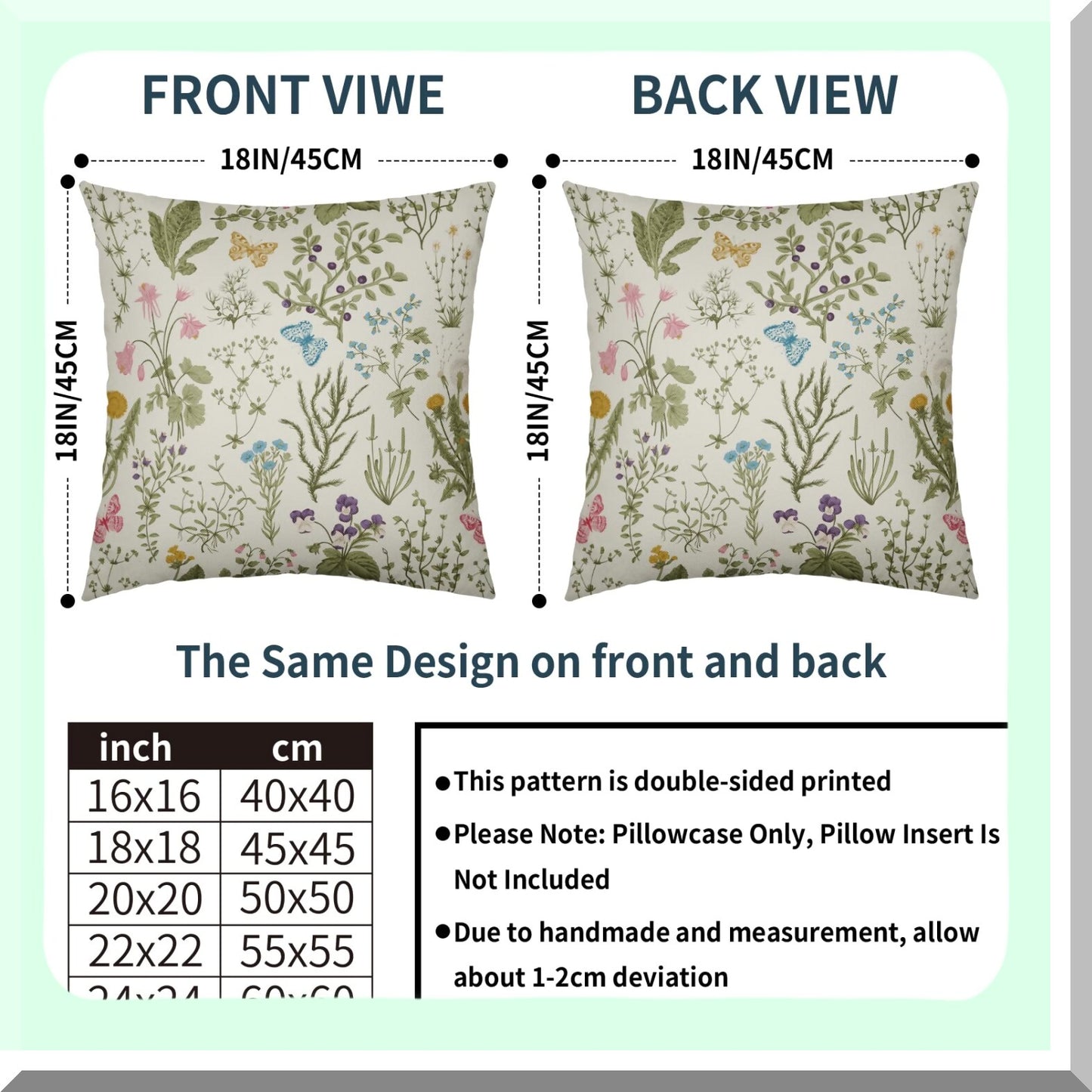 Floral Wild Flower Spring Pillow Covers Set of 2 - Sage Green Decorative Throw Pillows - Outdoor Plant Print Farmhouse Pillowcases - Linen Cushion Case for Home Sofa Bed - Summer Seasonal Decor