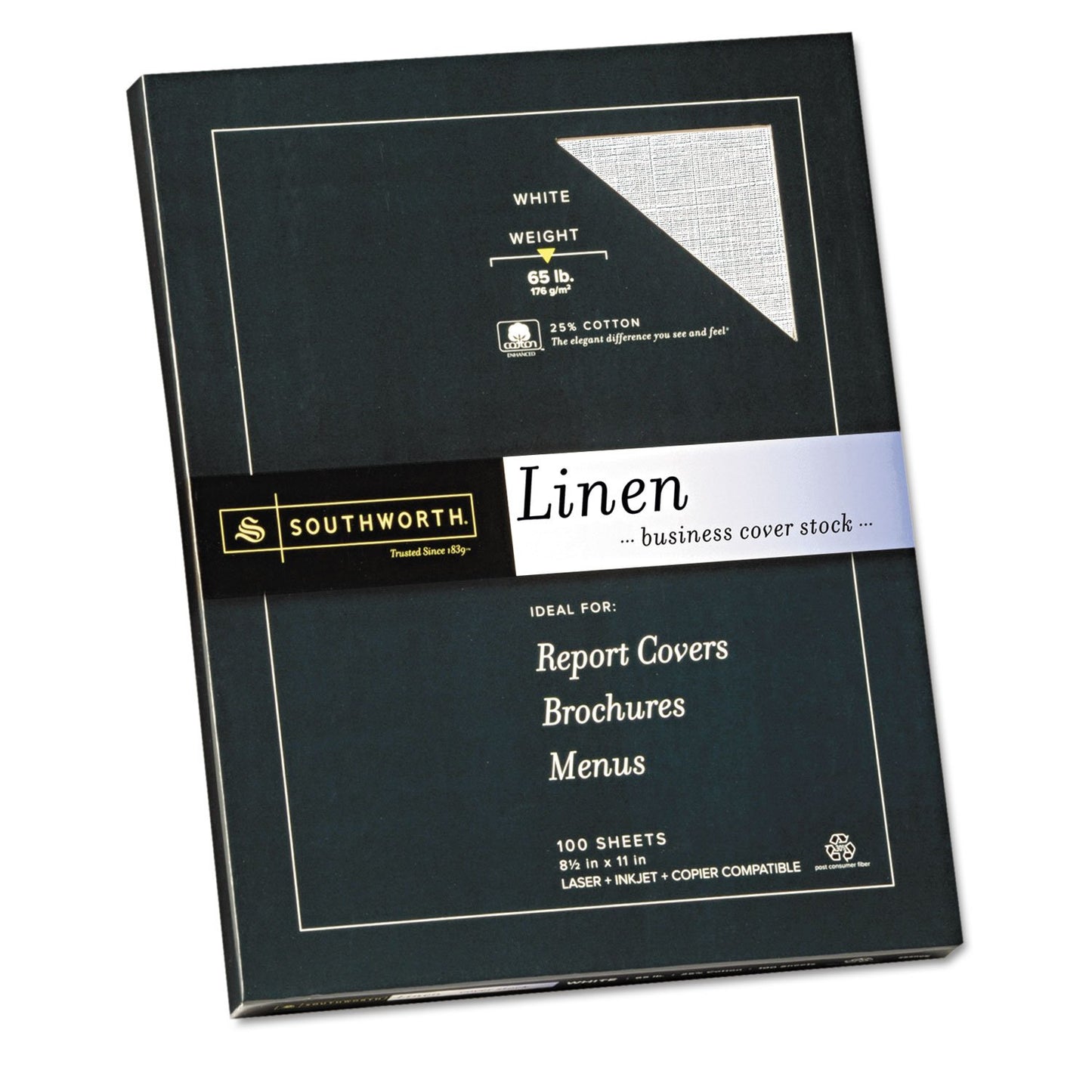 White 65 lb 8.5 x 11 Cotton Linen Coverstock, 100 sheets
