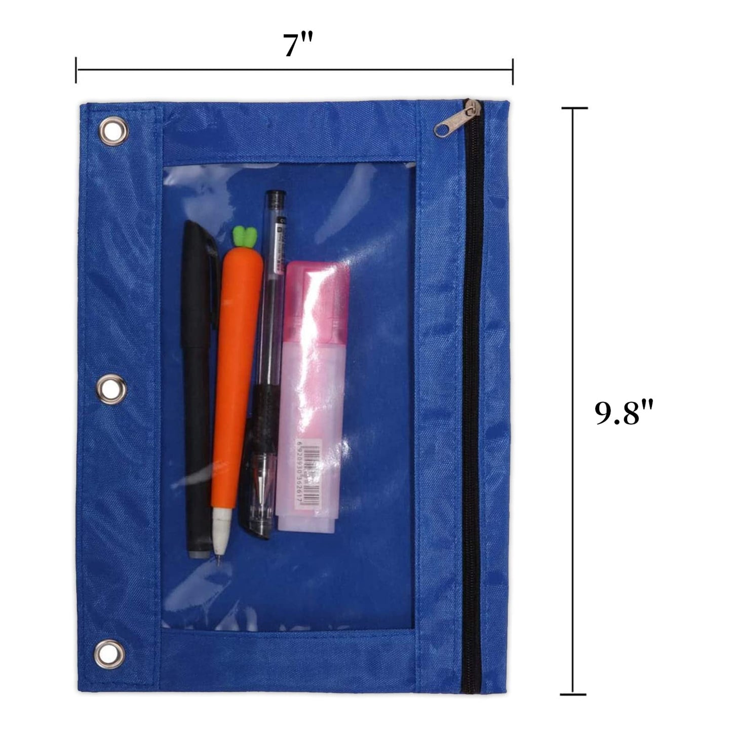 Blue 3-Ring Pencil Pouch with Clear Window