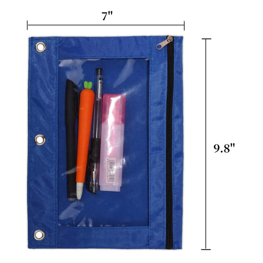 Blue 3-Ring Pencil Pouch with Clear Window