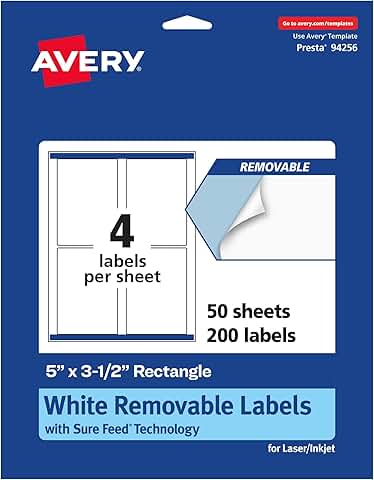 Matte White Removable Rectangle Labels, 5" x 3.5", 200