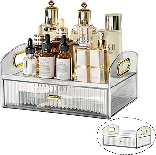 Vintage striped acrylic makeup and jewelry organizer