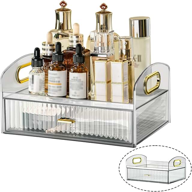Vintage striped acrylic makeup and jewelry organizer