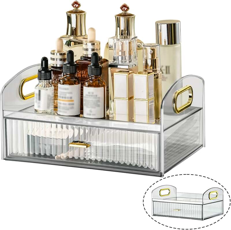 Vintage striped acrylic makeup and jewelry organizer