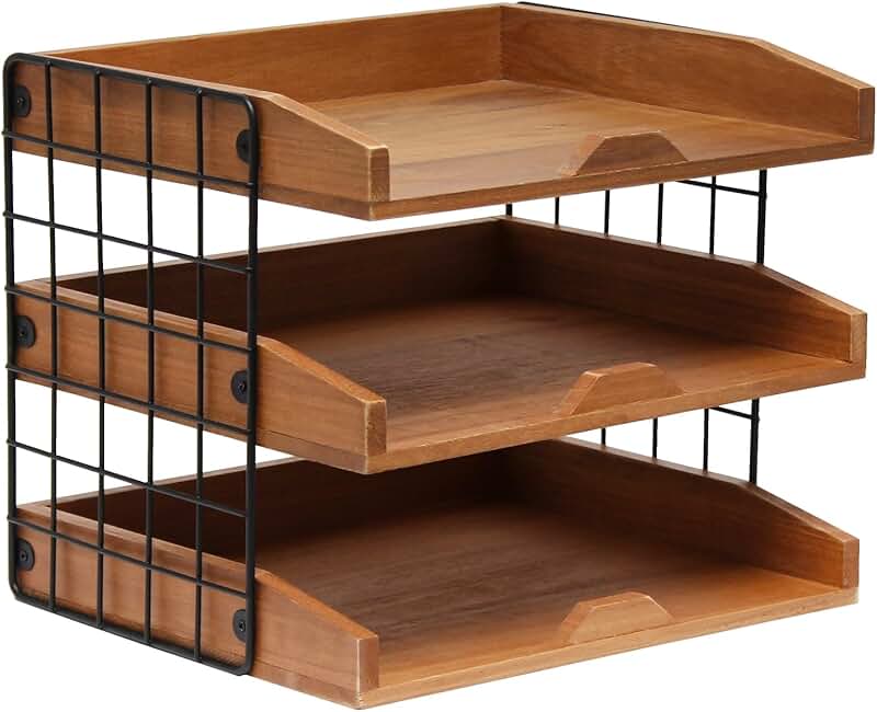 Home Office Wood Desk Organizer with 3 Shelves