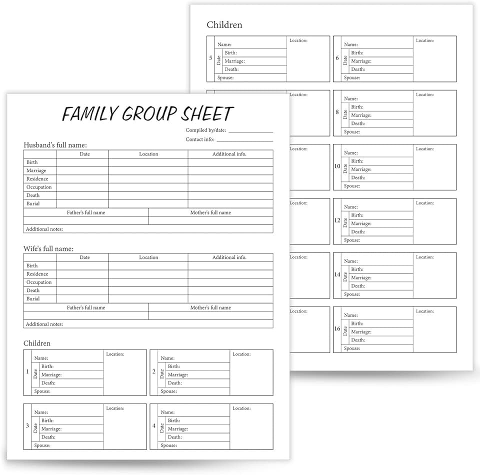 50 Sheets Double-Sided Family Tree Charts for Research