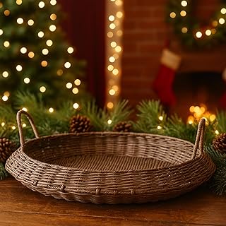 22-Inch Round Woven Basket for Storage and Decoration