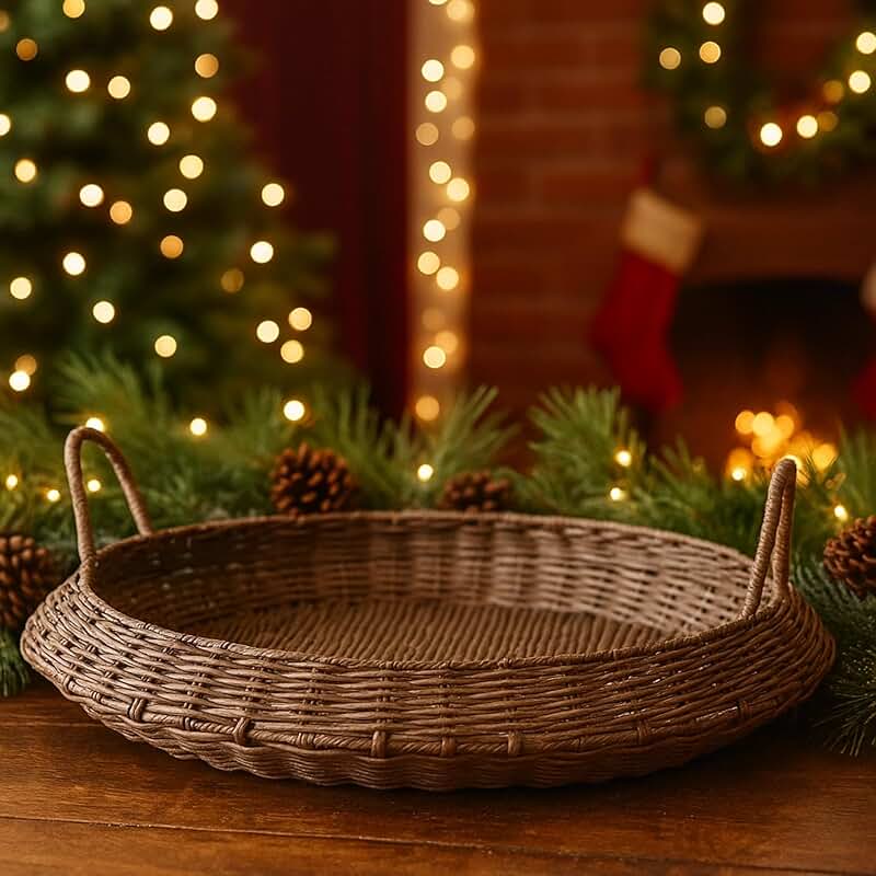 22-Inch Round Woven Basket for Storage and Decoration