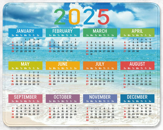2025 Calendar Rectangular Office Mouse Pad with Anti Slip Rubber Edge