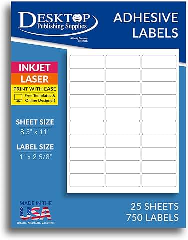 750 Printable Address Labels, 1" x 2-5/8", Matte White