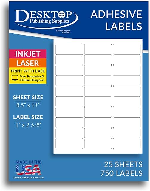 750 Printable Address Labels, 1" x 2-5/8", Matte White