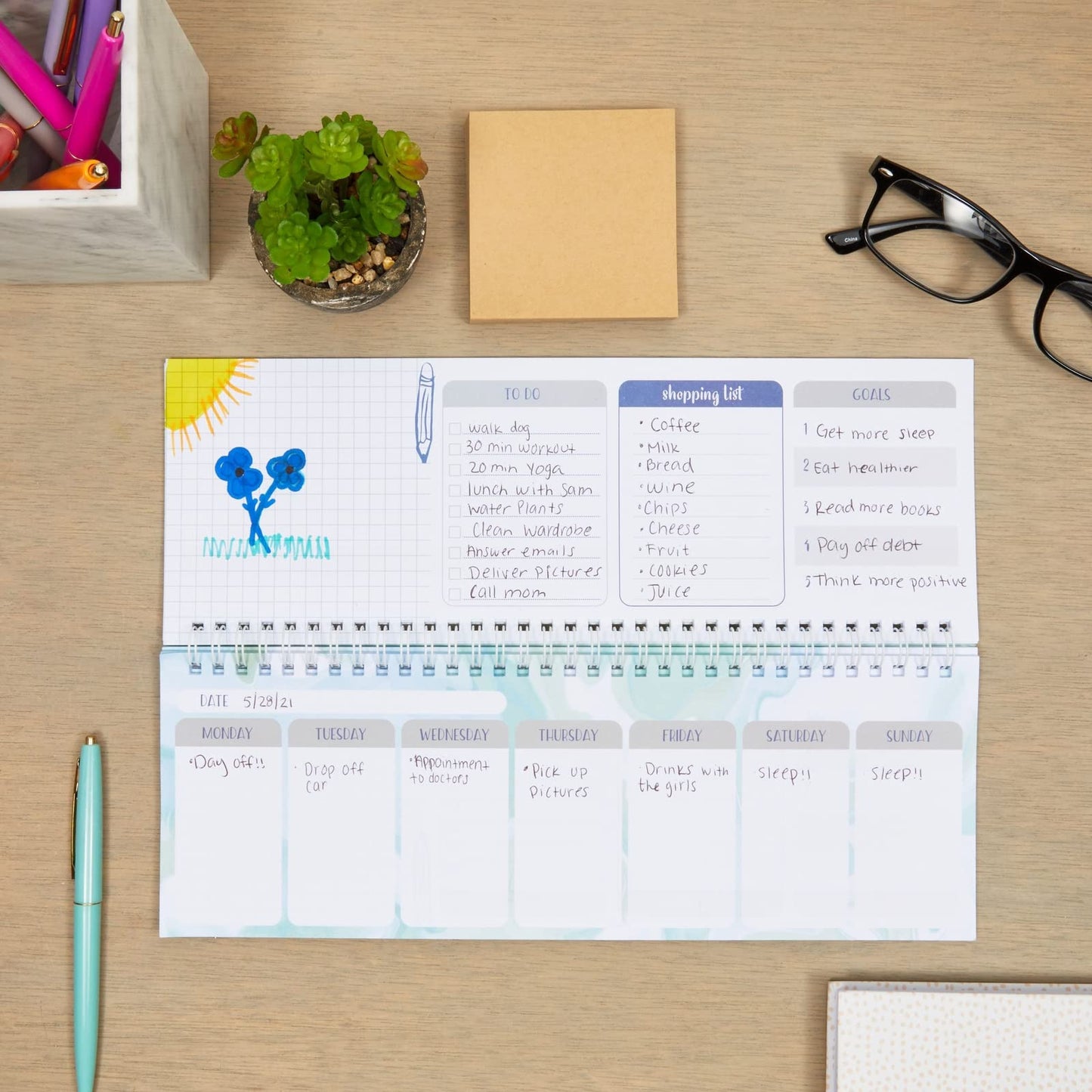 Green Spiral Weekly Planner with 52 Sheets