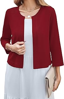 Women's Open Front Cropped Cardigan with 3/4 Sleeves
