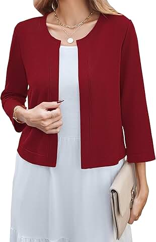 Women's Open Front Cropped Cardigan with 3/4 Sleeves