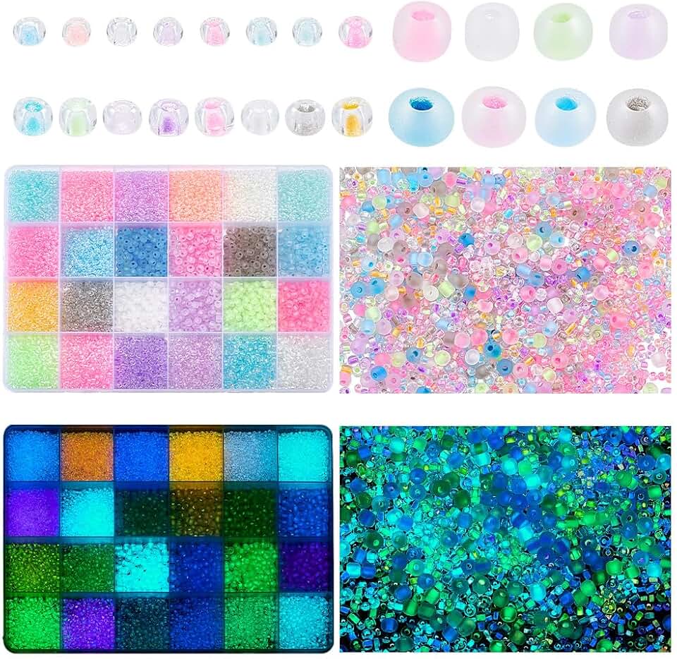 11581 Glow-in-the-Dark Glass Seed Beads in 24 Styles