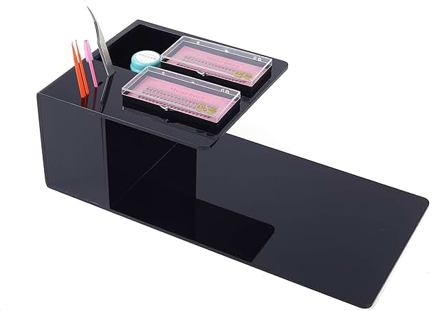 Black eyelash extension pillow and tool organizer shelf