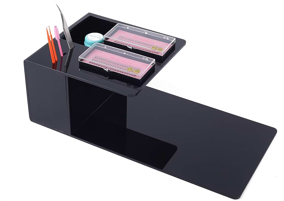 Black eyelash extension pillow and tool organizer shelf