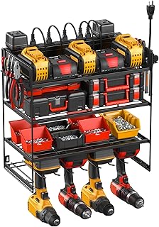 Power Tool Organizer with Power Strip and Drill Storage