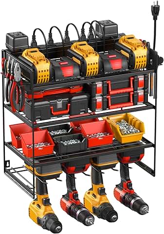 Power Tool Organizer with Power Strip and Drill Storage