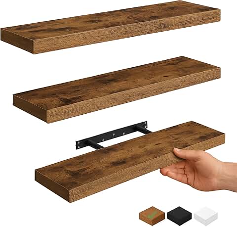 Rustic Brown Floating Shelves for Wall, 3 Pack
