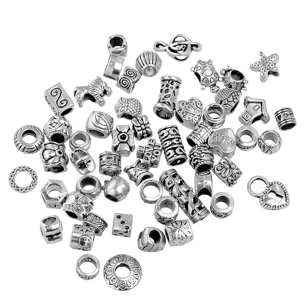 50 Pcs Tibetan Silver Metal Charm Beads for Jewelry Making
