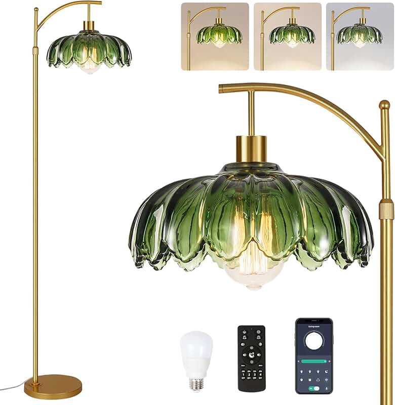 Gold Dimmable Glass Floor Lamp with Remote