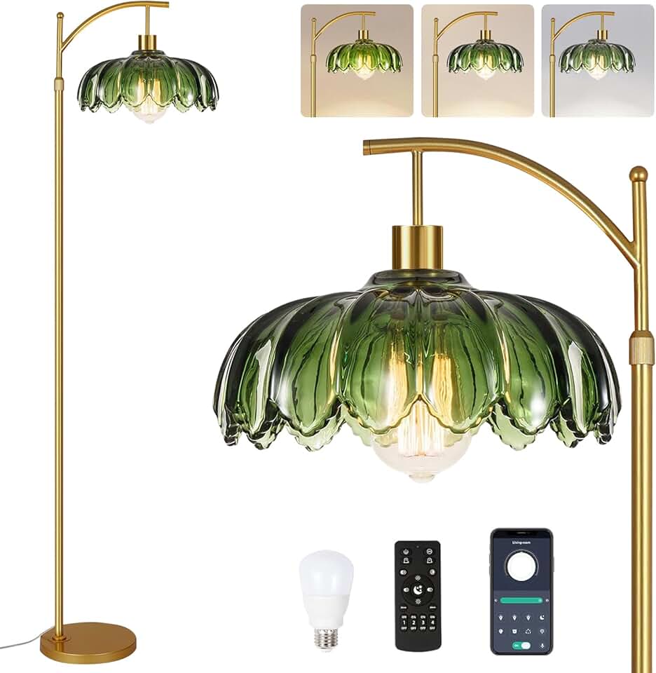 Gold Dimmable Glass Floor Lamp with Remote
