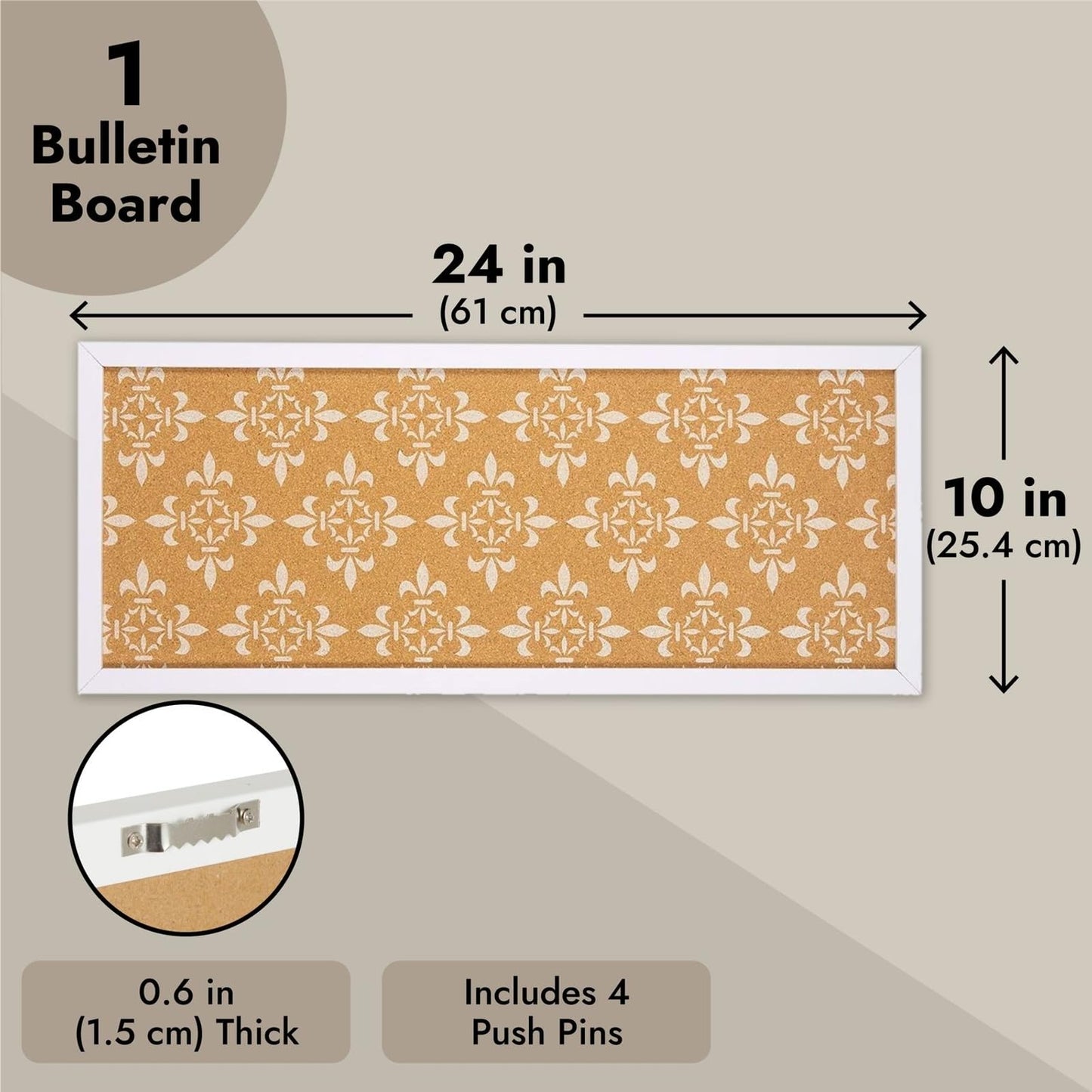 Decorative Cork Bulletin Board for Walls, 10x24 inches